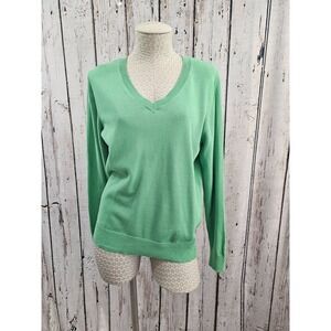 QUALFORT Women's L Lightweight Cotton Long Sleeve V-Neck Pullover‎ Sweater EUC